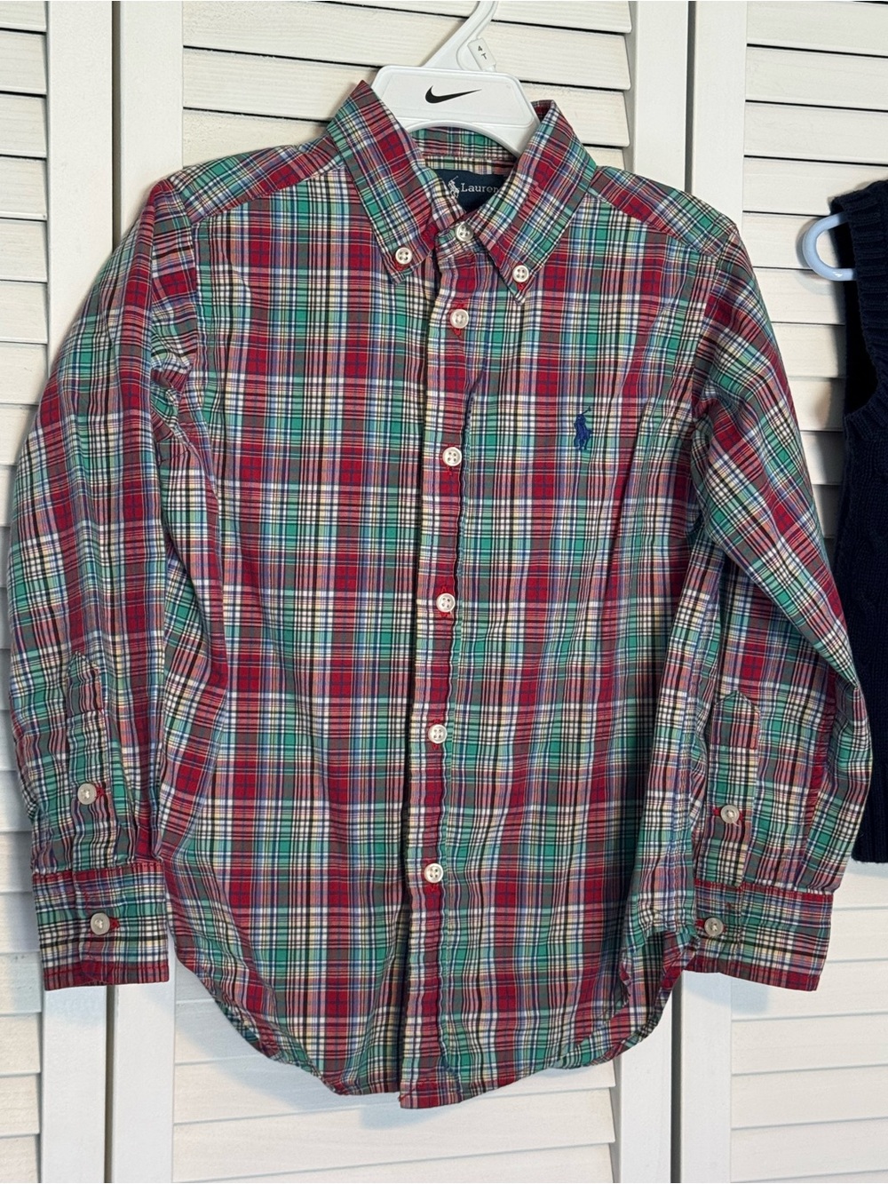 Ralph Lauren Navy Cable-Knit Vest with Red & Green Plaid Shirt - Picture 3 of 9